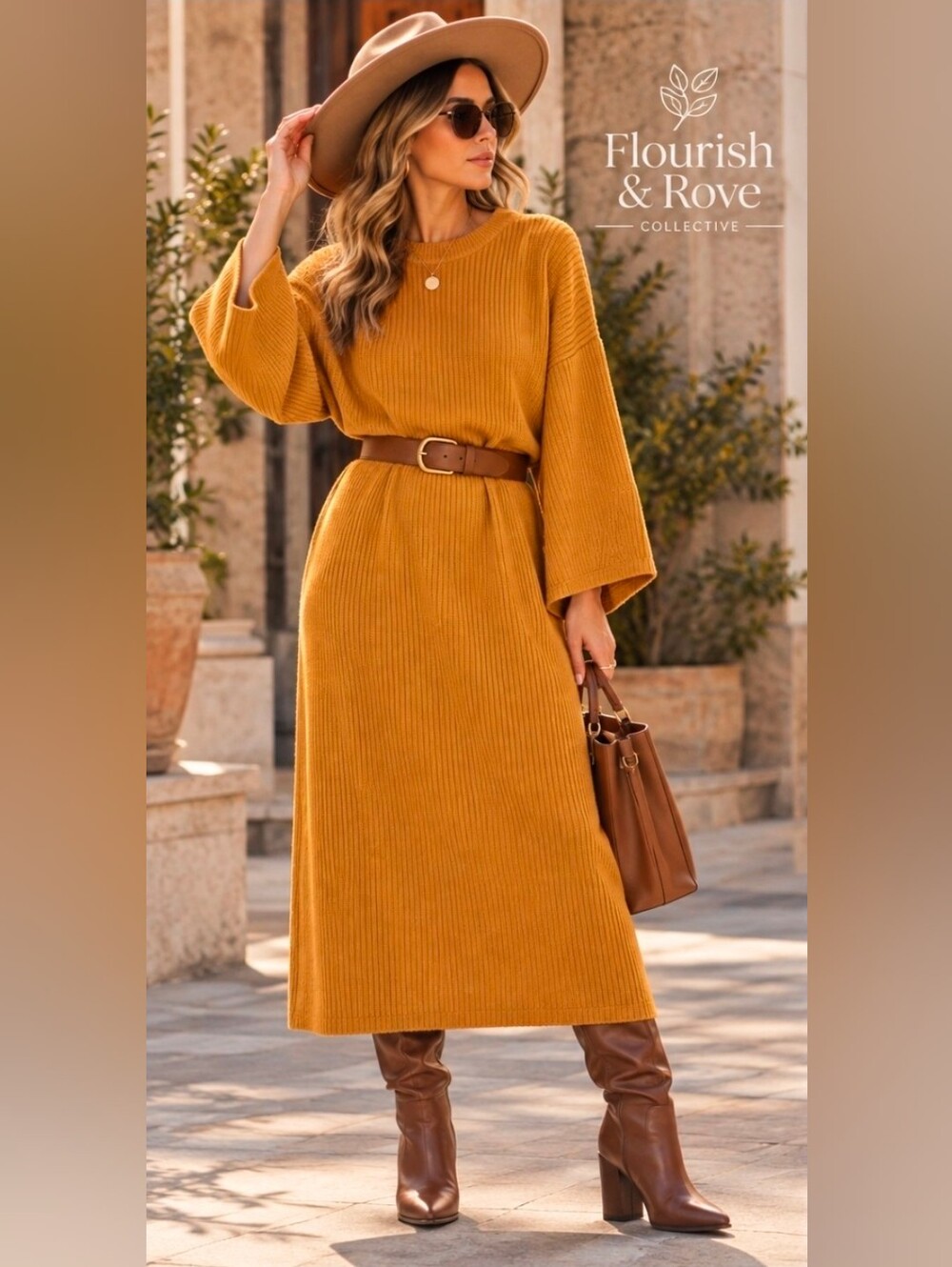 Zara Oversized Ribbed Knit Sweater Dress Mustard Camel Midi Size M